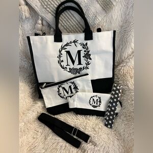 Monogram M Canvas Tote Bag w/ Pouch & Strap